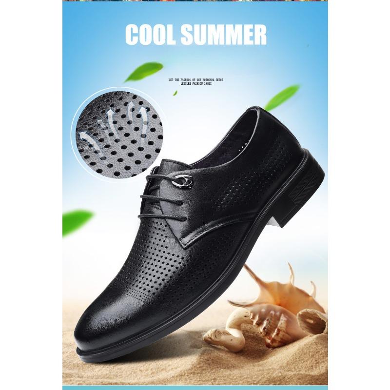Letnie męskie sandały casual ze skóry bydlęcej licowej, sznurowane buty jaskiniowe, oddychające ażurowe buty skórzane
