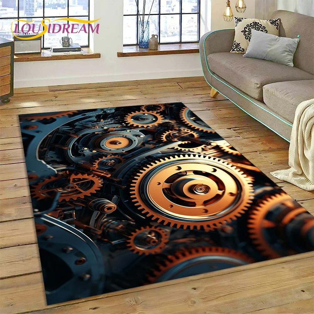 3D mechanické ozubené kola Gears Steampunk Koberec Koberec do obývacího pokoje Ložnice Dekor, podlahová rohož Protiskluzová dekorace na pohovku Rohožka Dárky