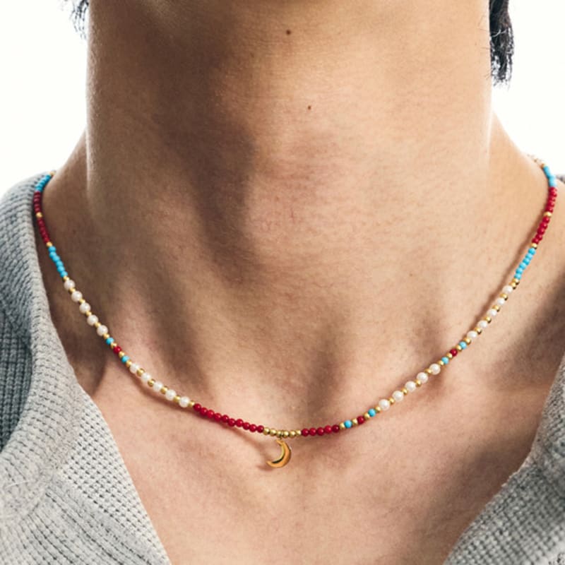 S SY [SET] Cherry Gold Turkey Stone & Gold Daisy Necklace