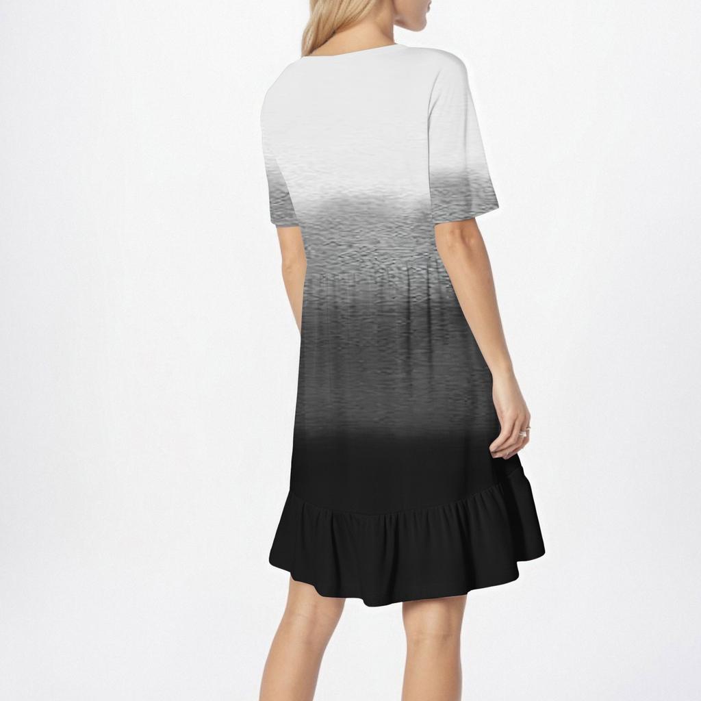 Dámské ležérní šaty s kulatým výstřihem a krátkým rukávem, volný pas, plisované šaty, plisované šaty v pase