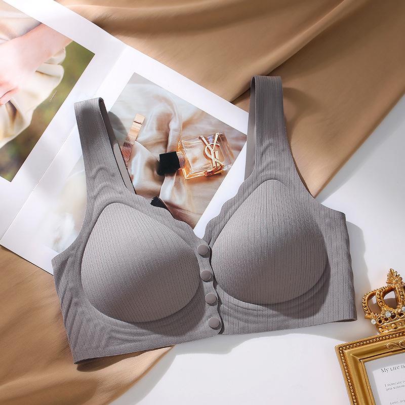 Breathable Front Buckle Seamless Underwear Thin Style Large Chest Small Plus Size Middle-aged and Elderly Women Comfortable No Ring Nursing BraBra