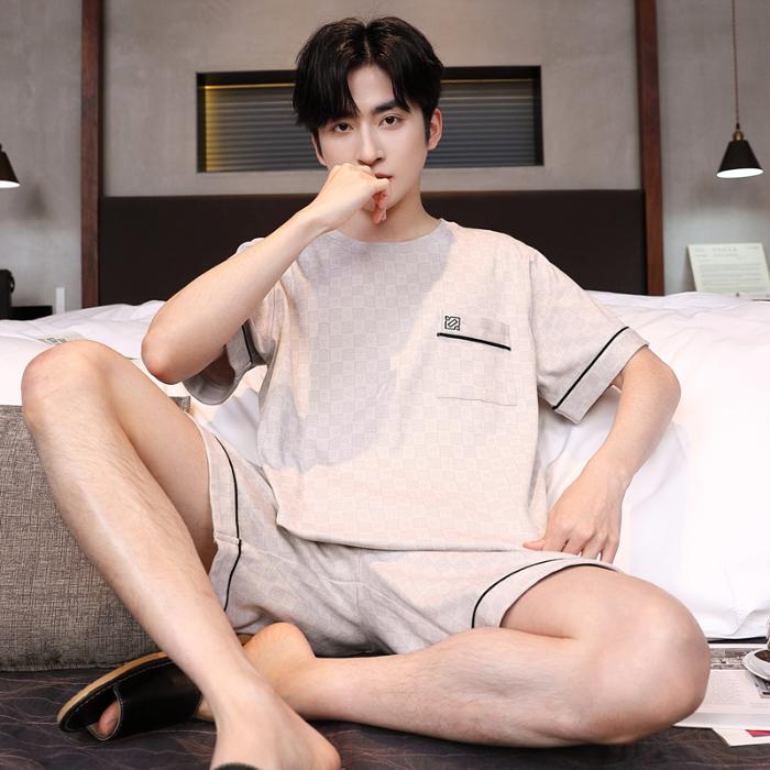 Herren Pyjama Kurzarm Oberteile Shorts Cartoon Nachtwäsche Loungewear Studenten Zweiteiler Gestreift Uni Jugend Nachtwäsche Homewear