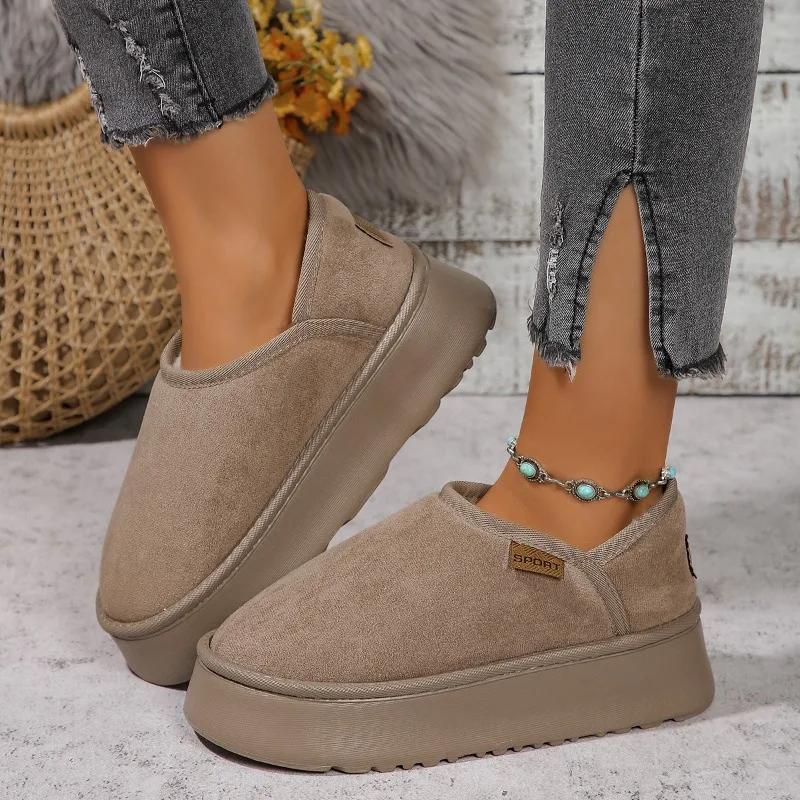 Fashion Winter Platform Boots Vintage Fashion Women's Snow Warm Suede Warm Inner Plush Fashion Thick Bottom Women's Flat Bottom Boots