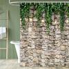 Stone Brick Wall Shower Curtain, Green Leaves Shower Curtain Set for Bathroom, Vintage 3D Vine with Lights Fabric Shower Curtain Restroom Bathtub