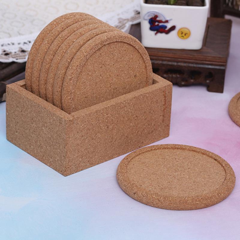 Cork Round Wooden Coasters Set Coffee Cup Mat Drink Tea Pad Placemats Wine Table Mats Decor  (No Box)