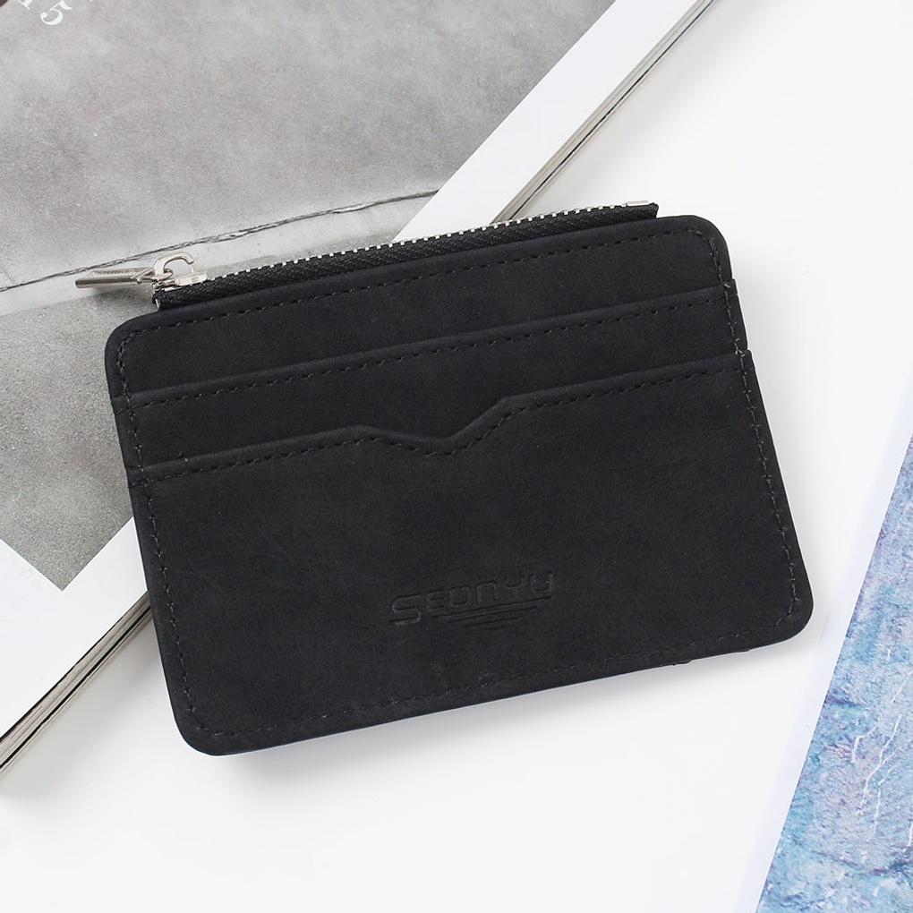 Modern faux leather card wallet (black) transportation card holder