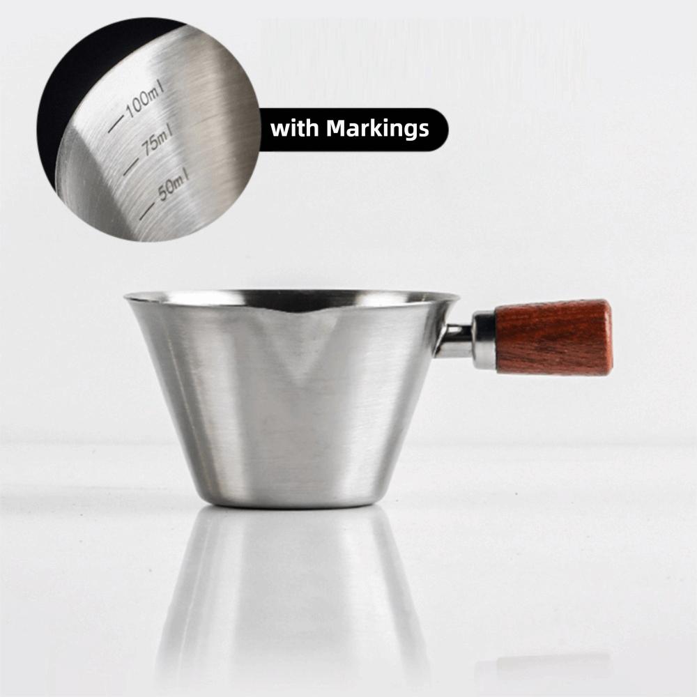 V-shaped Spout Coffee Espresso Cup Wooden Handle Coffee Extract Cup Coffee Measuring Cup  Home
