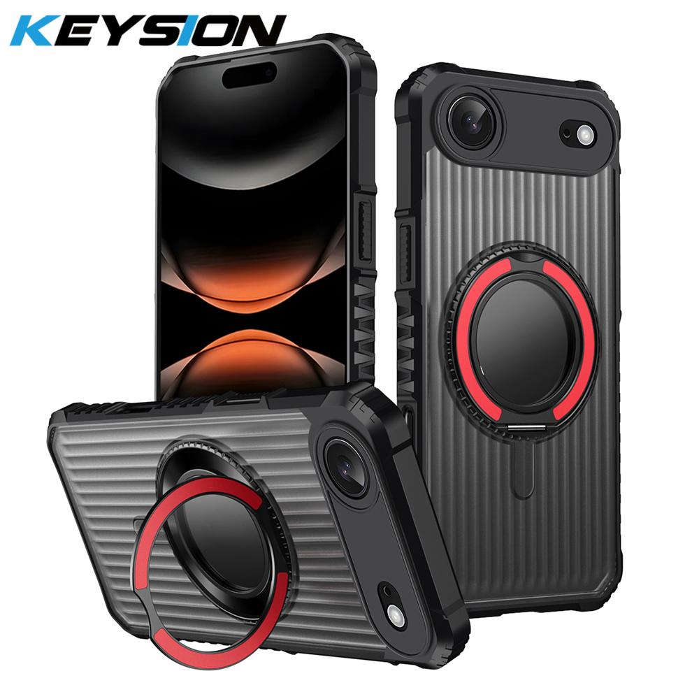 KEYSION Étui avec support anneau rotatif à 360° pour MagSafe pour iPhone 17 Pro Max 17 Air Mat Transparent Magnétique Antichoc Housse de téléphone