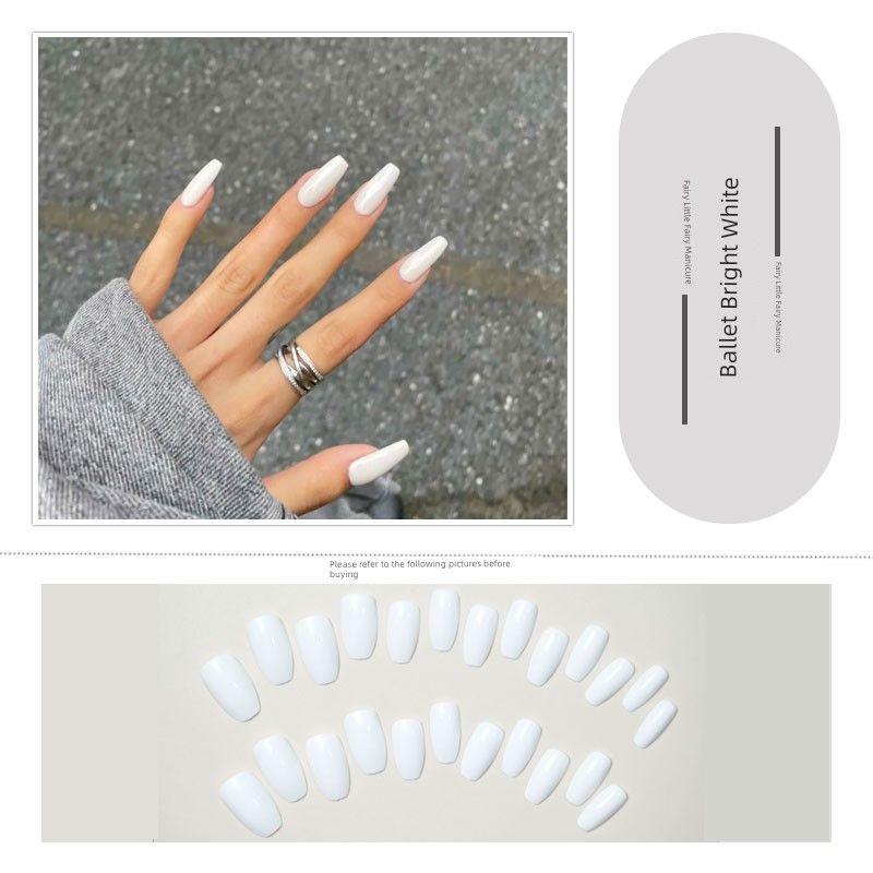 

Pure White Fake Nail Tip Nail Finished Wear Armor Fashion Sexy Minimalist Wind Mid-Length Trapezoid Export Nail Stickers 26-Ballet Bright White