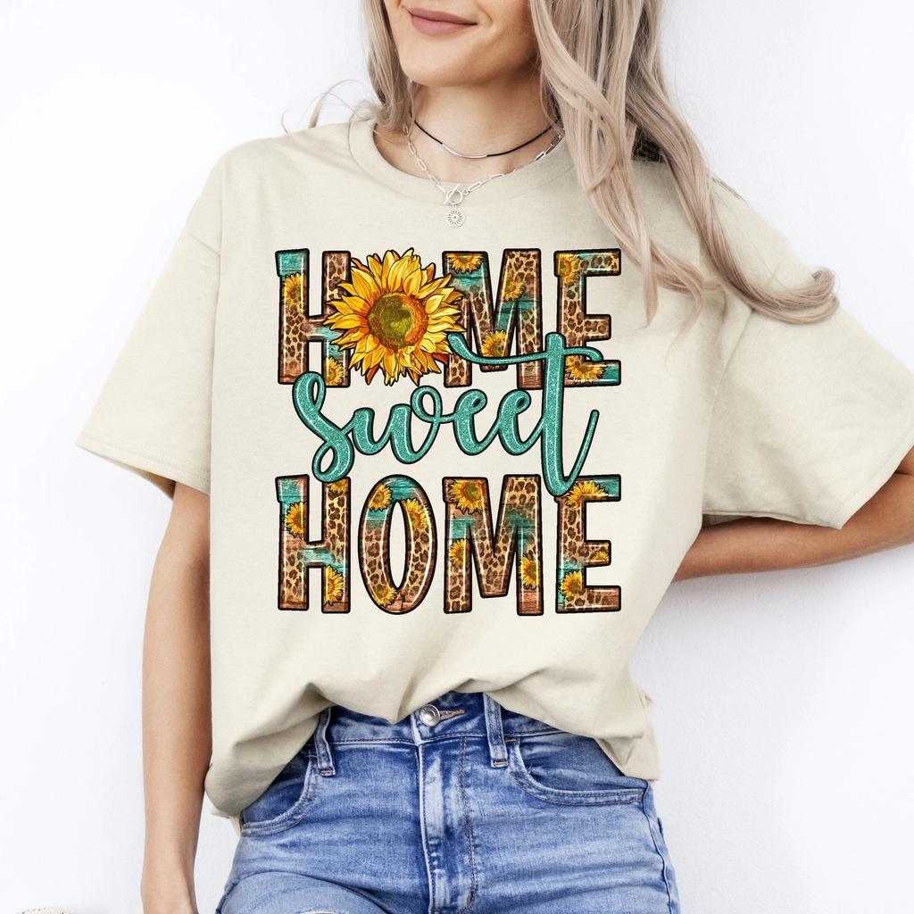 Home sweet home T-Shirt gift Sunflowers leopard skin Unisex tee Sand White Sport