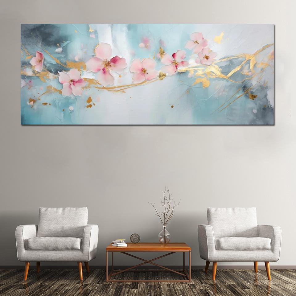 Pittura su Tela Floreale Art Fluid Moderna Arte Murale Poster e Stampe Fiore Dorato Marmo per Decorazione Parete Soggiorno Senza Cornice