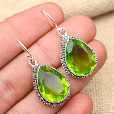 Awesome Peridot Gemstone Handmade 925 Solid Sterling Silver Jewelry Earrings For Women