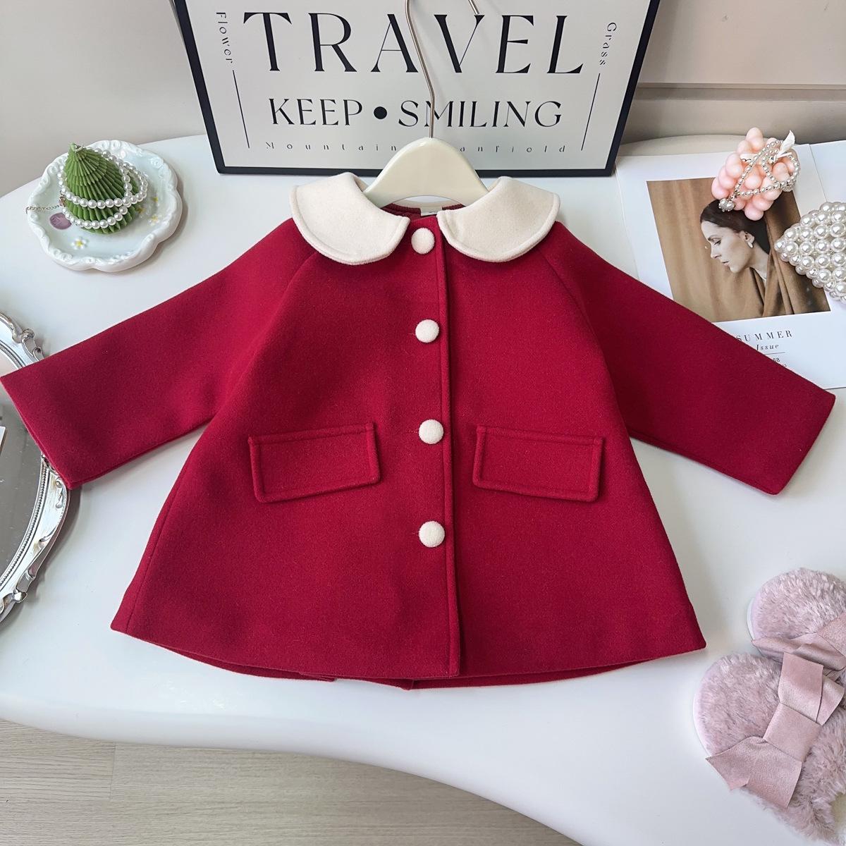 Girls  New Year Fleece-Lined Chinese-Style Woolen Winter Coat AWA853 100