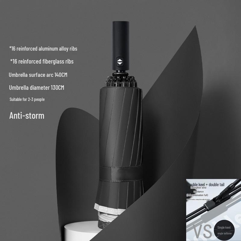 32-Rib Automatic Folding Umbrella, Reinforced Windproof, Dual-Use Sun & Rain Protection for Men
