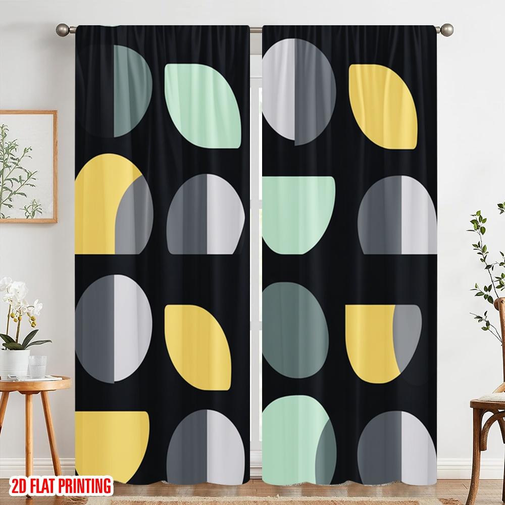 2pcs,2D plane printing Minimalist Curtains Geometric Half Circles Durable 100% Polyester Fabric (without rod) Decorations Inside
