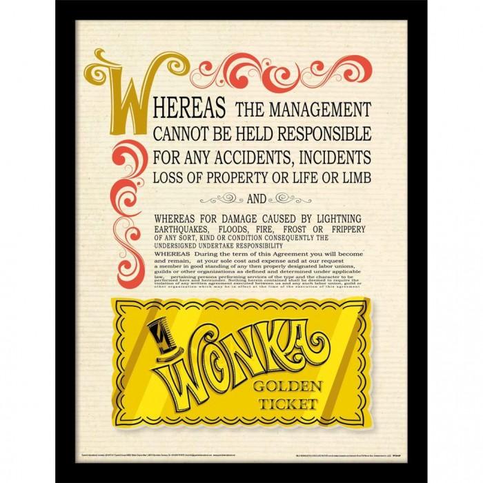 Willy Wonka & The Chocolate Factory Golden Ticket Framed Poster