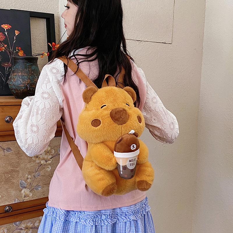 

Милый Мягкий Плюшевый Рюкзак Капибара Молочный Чай Универсальный Мультяшный Вместительный Студенческий Школьный Рюкзак 1Pc
