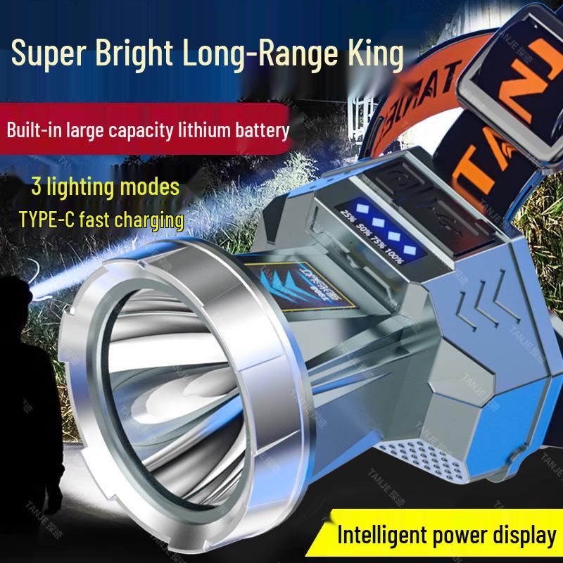 Rechargeable LED Headlamp: Super Bright, Waterproof, Long-Range, Ultra-Long Battery Life, Head-Mounted Flashlight for Mining.
