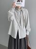 Women's French Retro 100% Cotton Ribbon Shirt - Simple, Loose, Solid Color