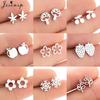 Jisensp Fashion Bohemia Leaf Earrings for Women Cute Snowflake Apple Cherry Mushroom Earings Korean Daisy Flower Studs