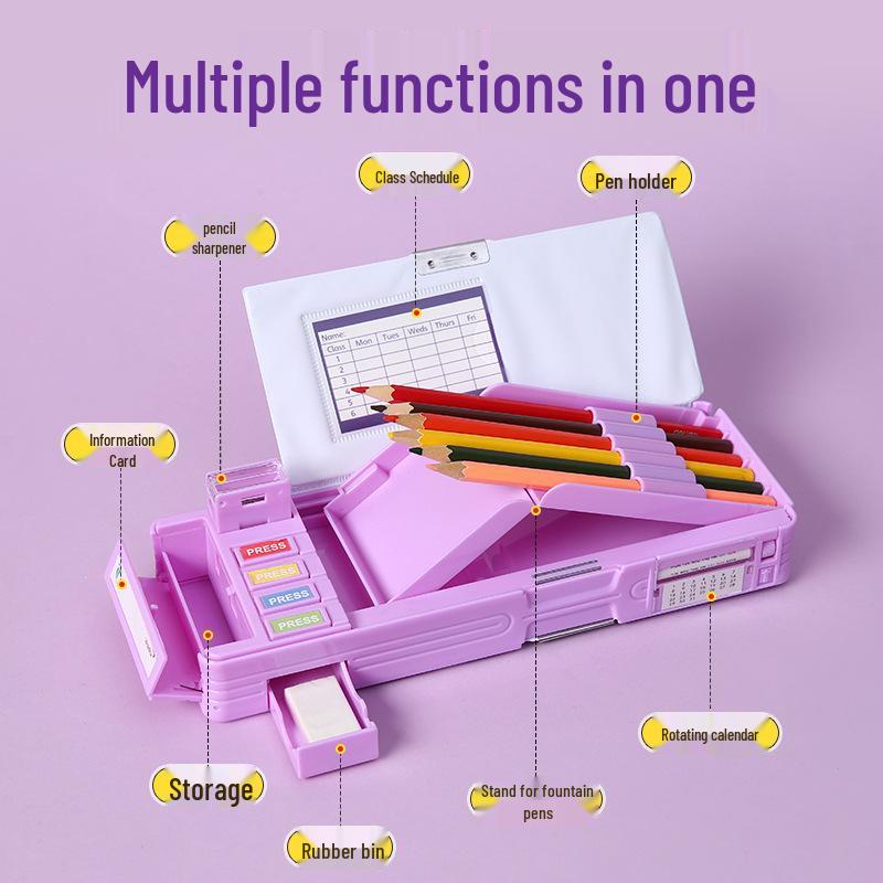 Multifunctional Cartoon Astronaut Pencil Box - Large Capacity, Double Layer Stationery for Elementary Students, Boys & Girls.