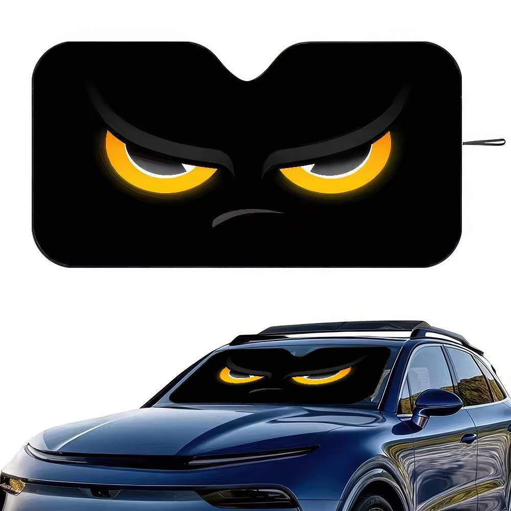 Car Cartoon Devil Eye Demon Smiling Face Car Sun Shade Windshield Shocked Car Front Window Sunshades Cover Keep Vehicle Cool UVWindshield Sunshades 1