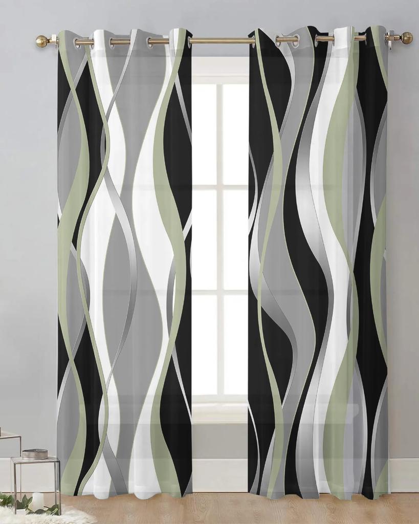 Abstract Lines Gradient Orange Tulle Drapes for Living Room Bedroom Sheer Window Curtains Kitchen Balcony Modern Voile Curtains