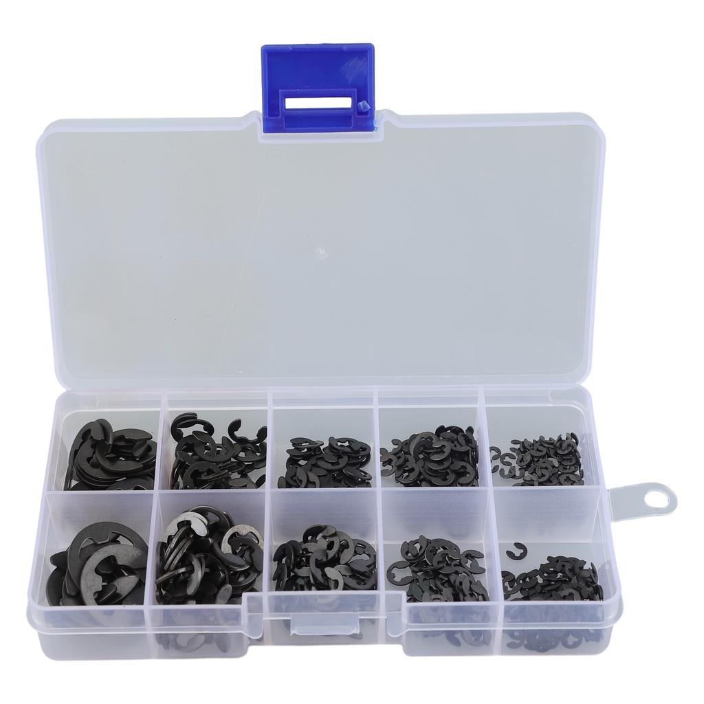 E Type Retaining-ring 580 Piece Set of Black Carbon Steel Shaft E Clips Snap Circlip Washers in 10 Sizes 15 10mm