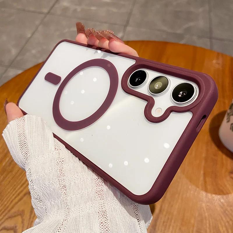 Luxury Magsafe Wireless Charge Case for Samsung Galaxy S25 Edge S22 S23 Plus S24 Ultra FE Clear Colour Magnetic Bumper Cover