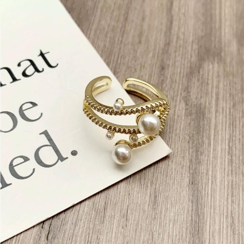 Koreansk Ring Imitasjonsperle Vinger Zirkon Åpne Ringer Utsøkt Geometrisk Fingerring Kvinner Trendy Temperament Allsidige Smykker
