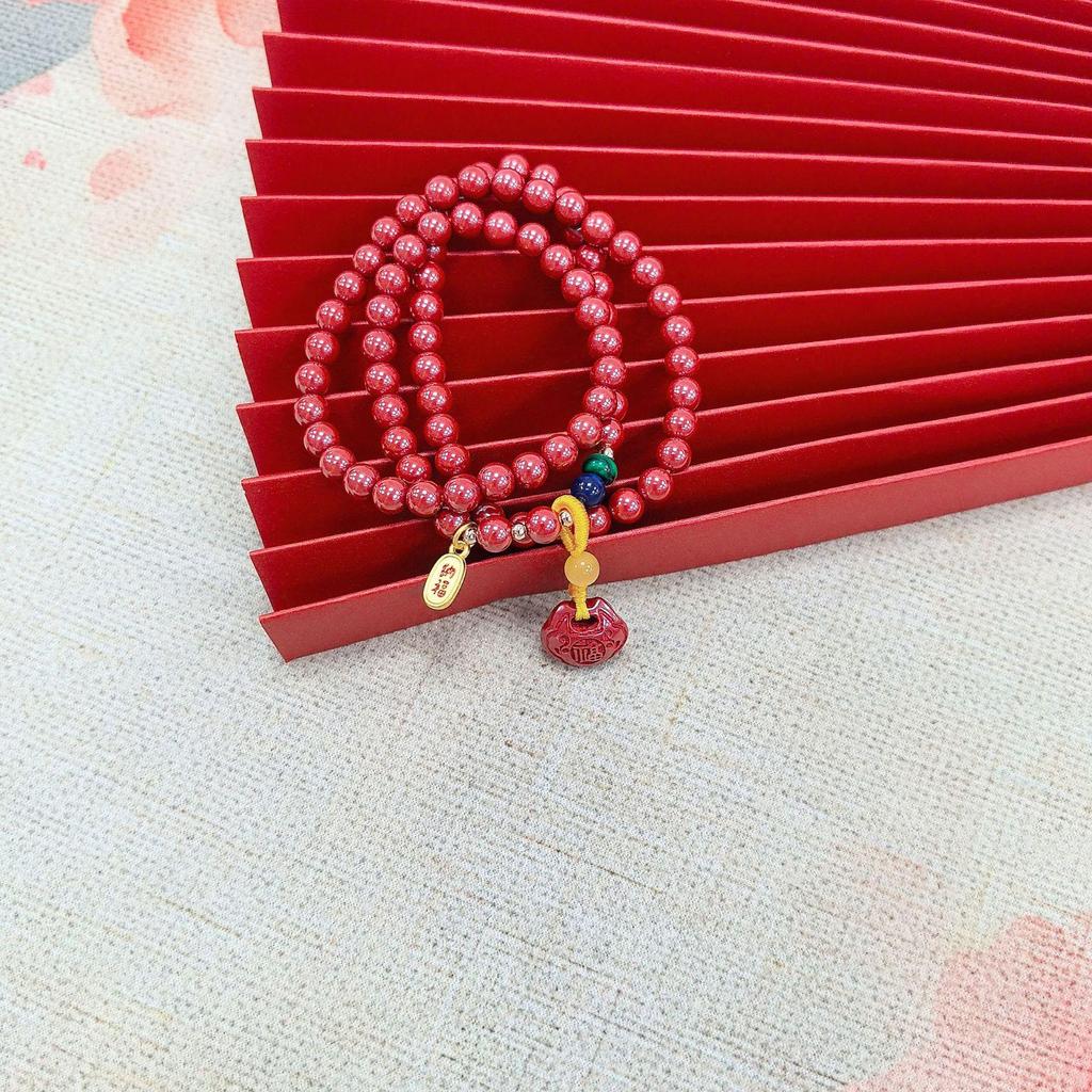 Echtes Zinnoberrot, Lila Gold, Sandlotus & Malachit Dreifach-Dreharmband