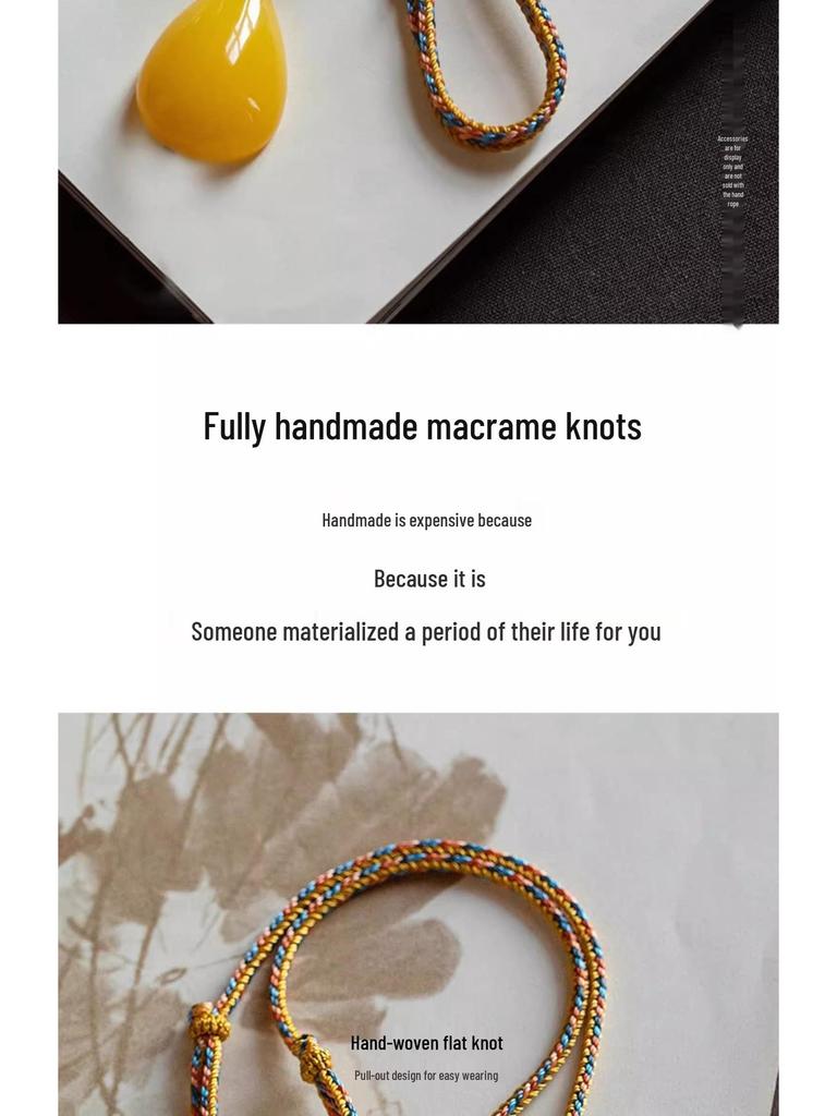 Elegant Handmade Amber Gold Pendant Necklace with Eight Treasures Compass Safety Buckle and Jade Pendant Rope