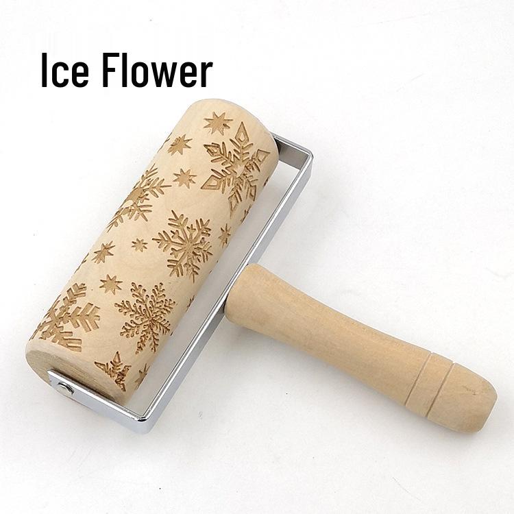 Popular Reindeer Print Laser-Engraved Wooden Rolling Pin for Christmas Cookie Baking