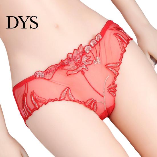 Women Panties Women's Sexy Lace Thongs See Through Mesh Sheer Lady Floral Embroidered Low-Waist Underwear Ultra-Thin Ladies Briefs Seamless