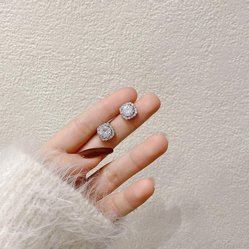 Elegant Korean Style Square Diamond Earrings for Women - S925 Silver Needle