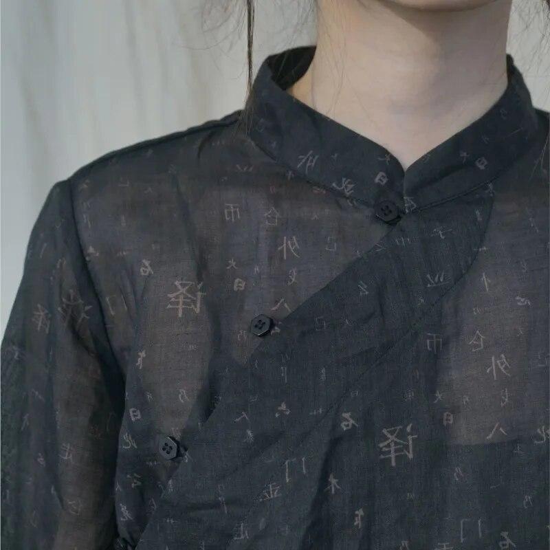 Johnature Women Chinese Style Shirts Tops Stand Long Sleeve Spring Blouses Print Floral Vintage Shirts