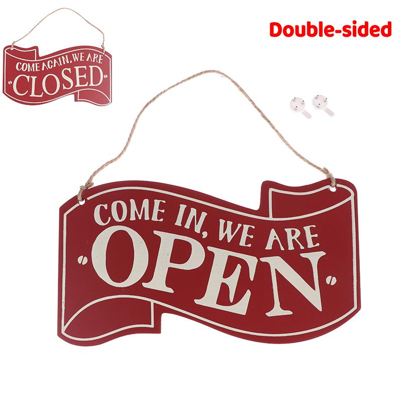 Double Sided Open Closed Sign Hanging Wooden Board With Rope For Business Shop Door Store Hours Status Tag European Style