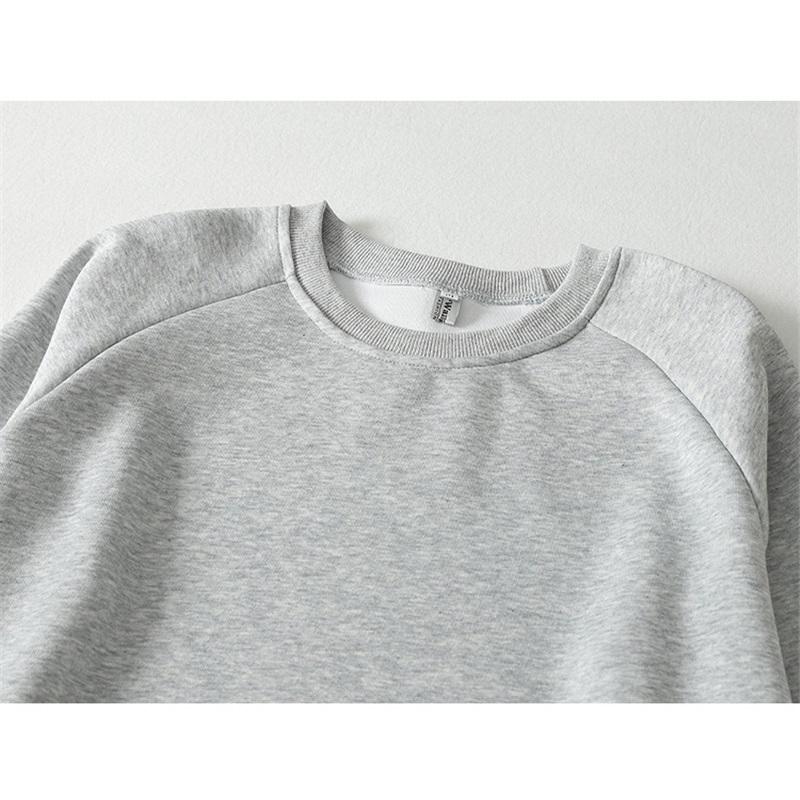 Kadın Sweatshirt Pamuklu Bol Kesim Bisiklet Yaka Uzun Kollu Diz Boyu Düz Renk Sweatshirt Elbise Üst