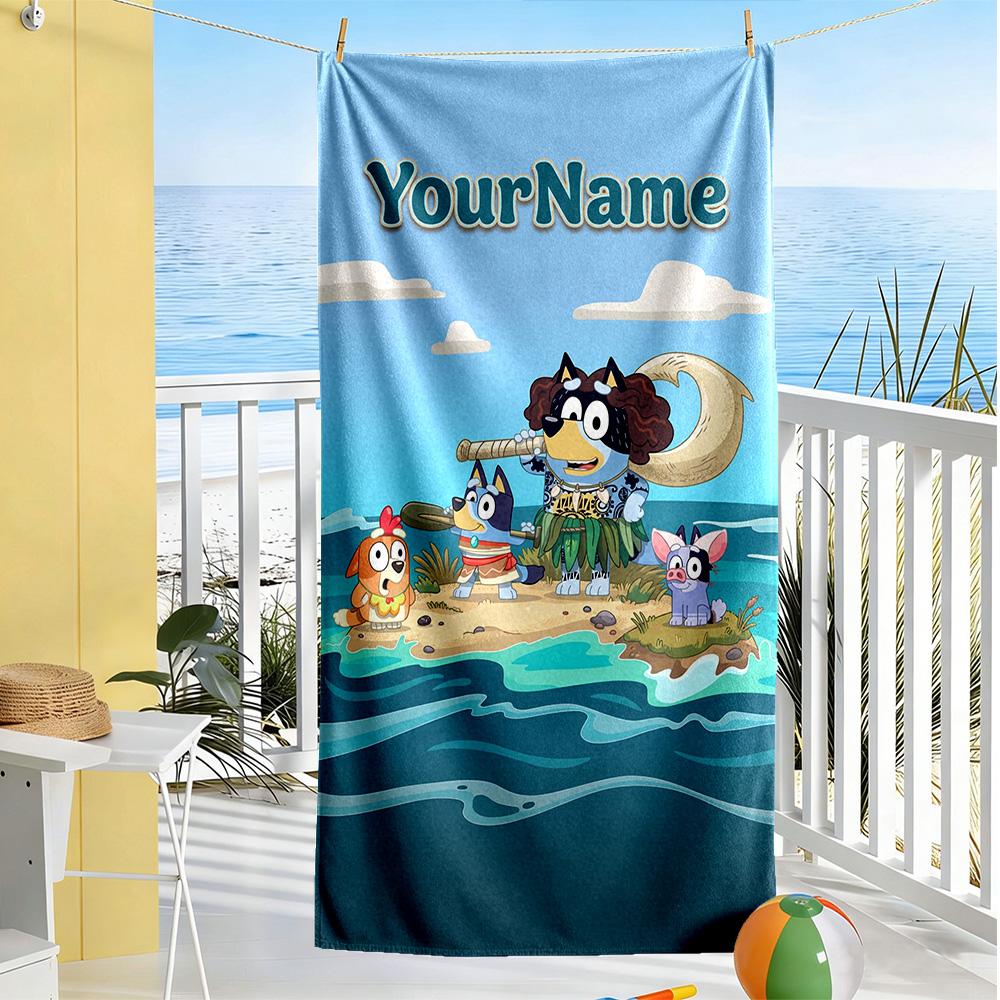 Bluey Customize Your Name Beach Towel Super Soft Microfiber Quickdry Fabric