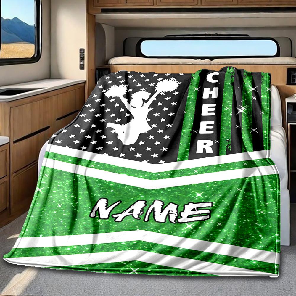 Cheerleading Spirit Design With Stars And Glitter Blanketcustomize Your Name Lightweight Comfortable And Stylish Blanket For Travel Bed Home Chair