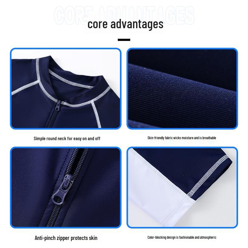 Boys' Quick-Dry One-Piece Training Swimsuit with Sun Protection for School Teens