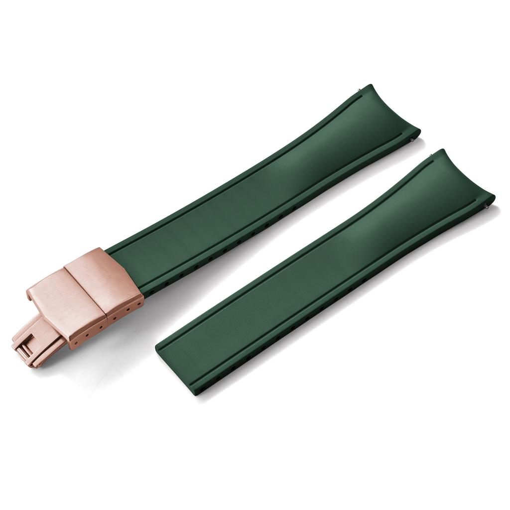 Premium Grade Curved End CTS FKM Rubber Watch Band 20mm 22mm Quick Release Butterfly Buckle Waterproof Soft Flexible Diver Style