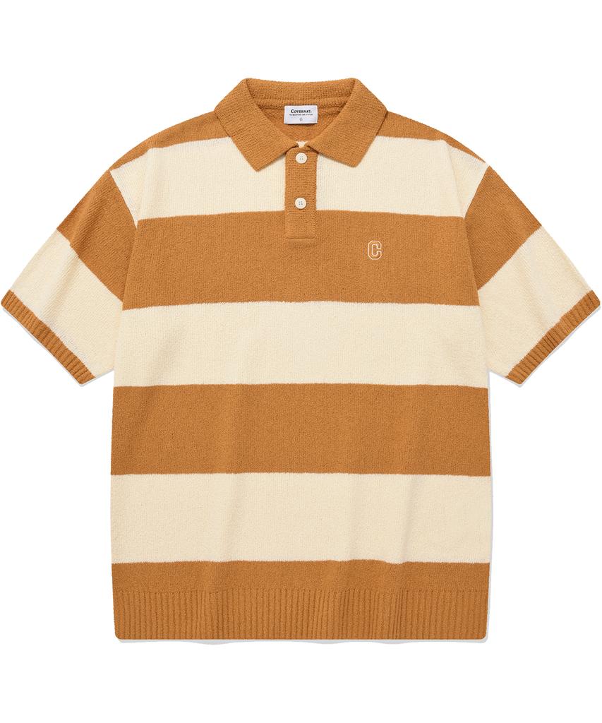 COVERNAT C Logo Stripe Collar Half Knit Orange
