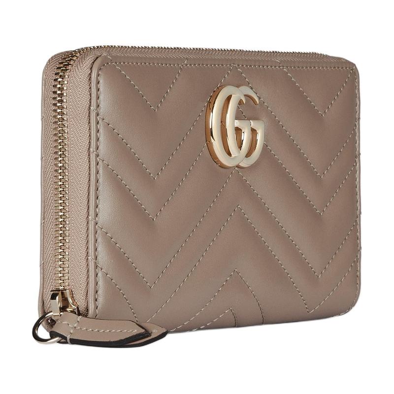 Gucci GG Marmont Light Gold Hardware Zipper Closure Leather Wallet Women's Taupe