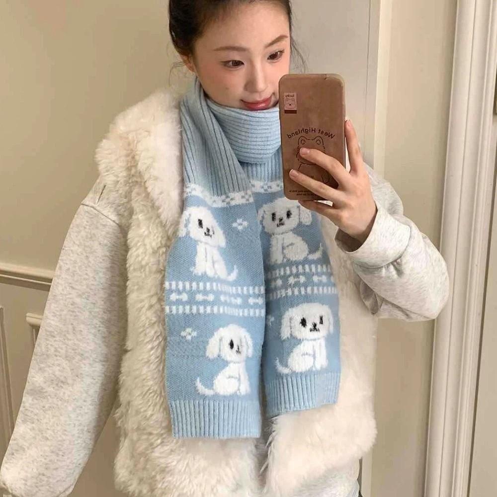 Fluffy Puppy Cycling Neckerchief Sweet Cool Winter Wool Scarf Cartoon Cat Knitted Scarf Girls
