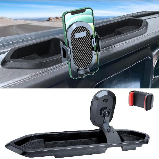 Phone Mount For 2018- Jeep Wrangler JL JLU And     Gladiator JT Dash Multi-Mount Phone Holder W/Storage Tray Accessories, Not For Wrangler 4Xe