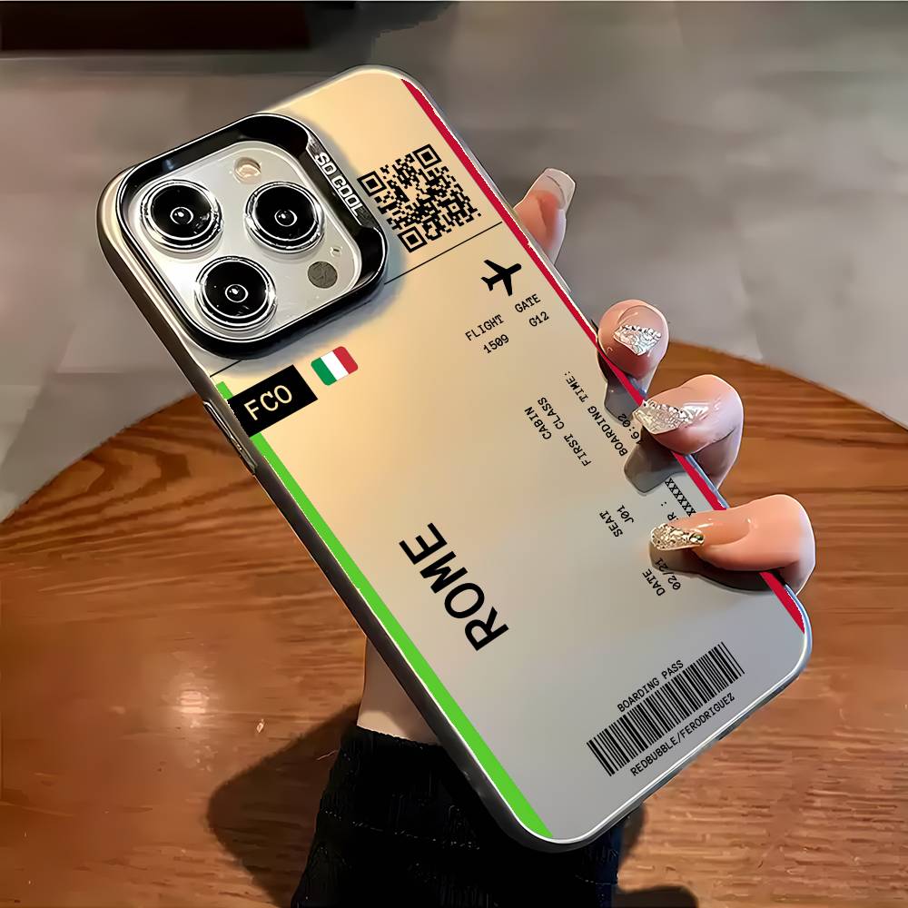 Italy Plane Travel Ticket Phone Case For iPhone 16 15 14 13 12 11 Plus Pro Max Multicolor Aurora Laser Shockproof Funda Cover