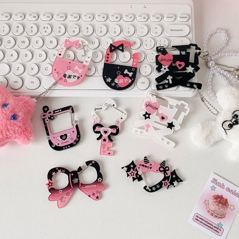 Sweet Cool Girls Acrylic Keychain Hook Pink Black Hanging Decoration For Bag Pendant Doll Toy Holder Personalized Pendant Gift