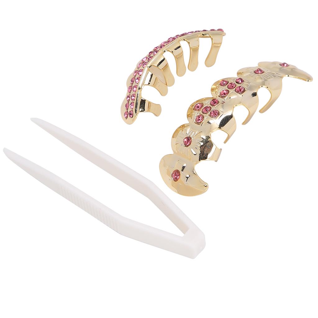 Gold Teeth Brace Set Metal Teeth Decoration Jewelry for Halloween Party Hip Hop ShowPink
