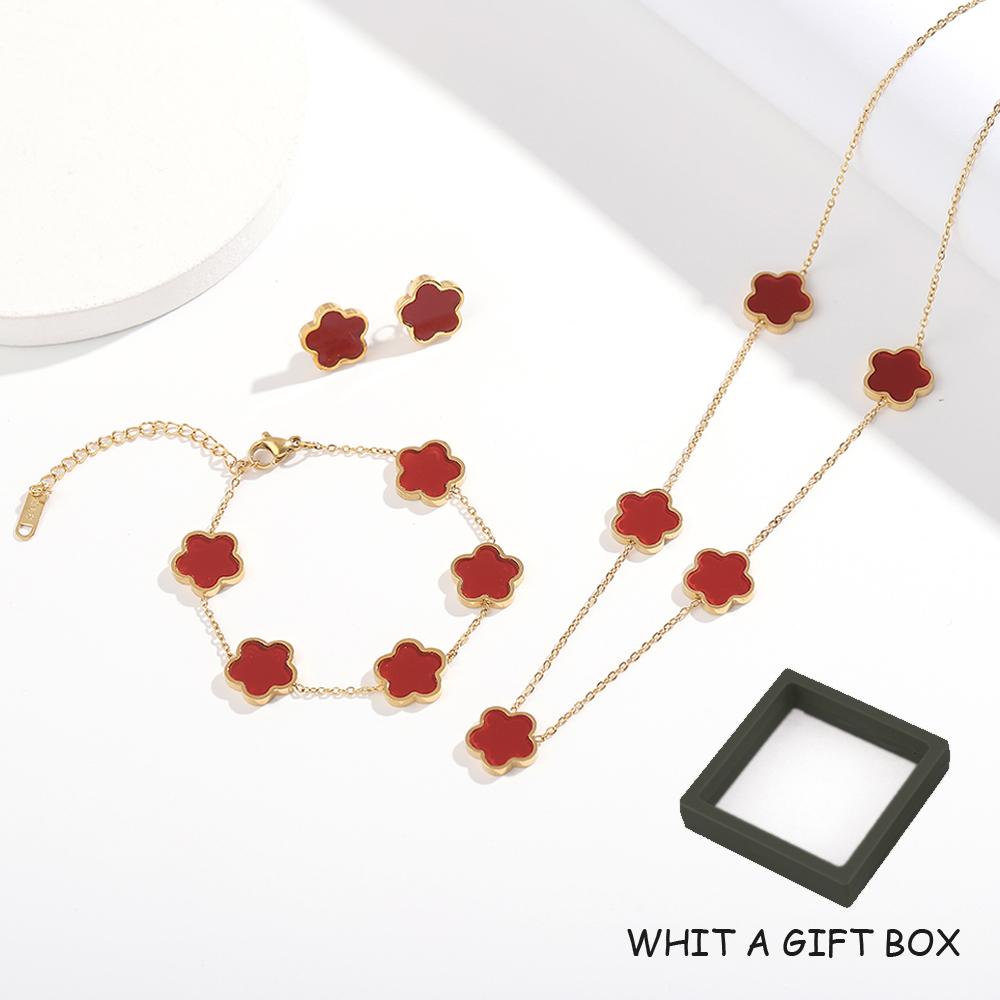 ALTERA 2023 Högkvalitativt Rostfritt Stål Lyxigt Fembladig Blomma Hänge Zirkon Set/3st för Kvinnor Klöver Armband Zirkon Gåva